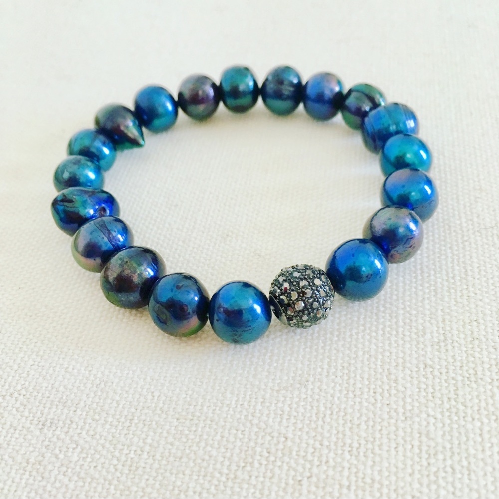 Pearl Blue Mala Bracelet for Men
